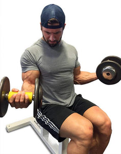 Julian Smith bicep dumbbell curl with the Fit Gripz